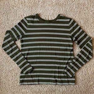 LOFT Green Striped Long Sleeve Shirt